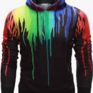 SHEIN Black Hoodie with Rainbow Paint Drip Design